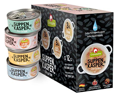 GranataPet Suppenkasper Multipack, Snacks für Katzen, Suppen gegen den kleinen Hunger, Leckerchen für extra Flüssigkeitszufuhr, Katzenfutter ohne Getreide & ohne Zuckerzusätze, 12 x 70 g von GranataPet