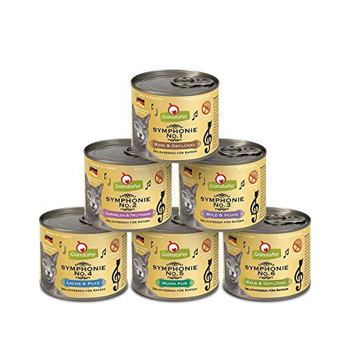 GranataPet Symphonie No. 1 - 6 Multipack, Katzenfutter im Probierpaket, ohne Getreide & Zuckerzusätze, Filet in natürlichem Gelee, delikates Nassfutter für Katzen, 6 x 200 g von GranataPet