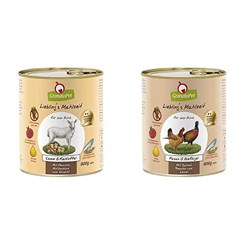 Liebling's Mahlzeit Nassfutter Lamm & Kartoffel, 6er Pack (6 x 800 g) & Nassfutter Fasan & Geflügel, 6er Pack (6 x 800 g) von GranataPet