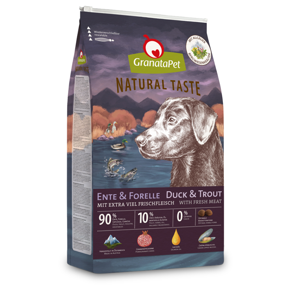 2 kg gratis! 12 kg GranataPet Natural Taste - Ente & Forelle von Granatapet