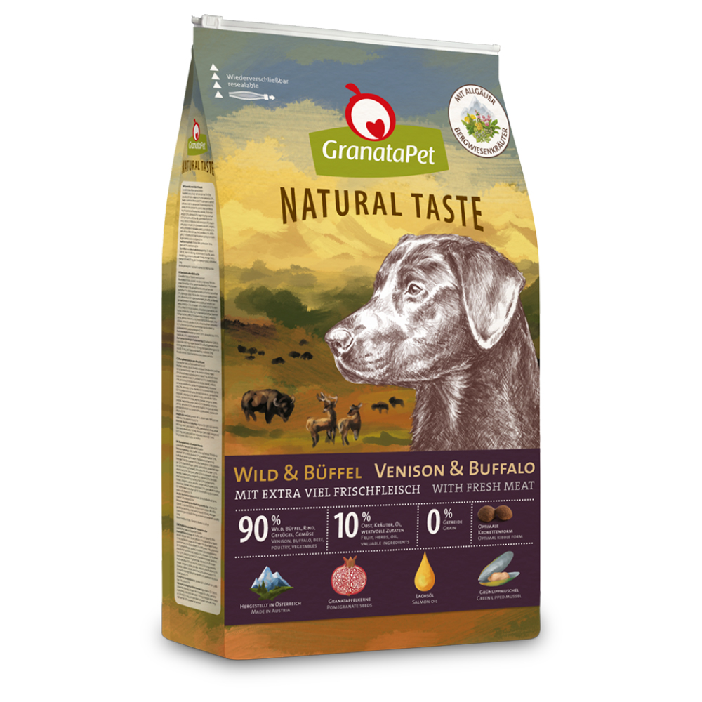 2 kg gratis! 12 kg GranataPet Natural Taste - Wild & Büffel von Granatapet