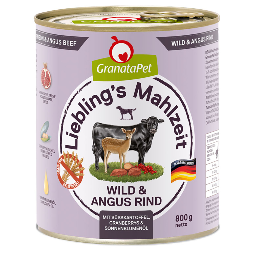 GranataPet Liebling's Mahlzeit 6 x 800 g - Wild & Angus Rind von Granatapet