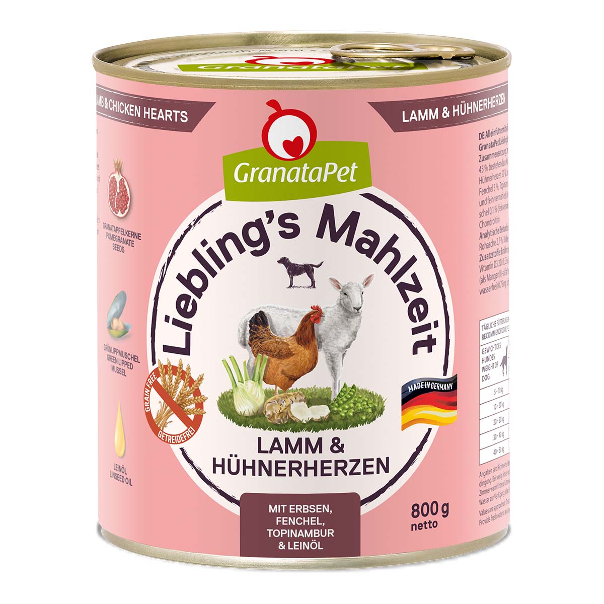 GranataPet Liebling’s Mahlzeit Lamm und Hühnerherzen 6x800g von Granatapet