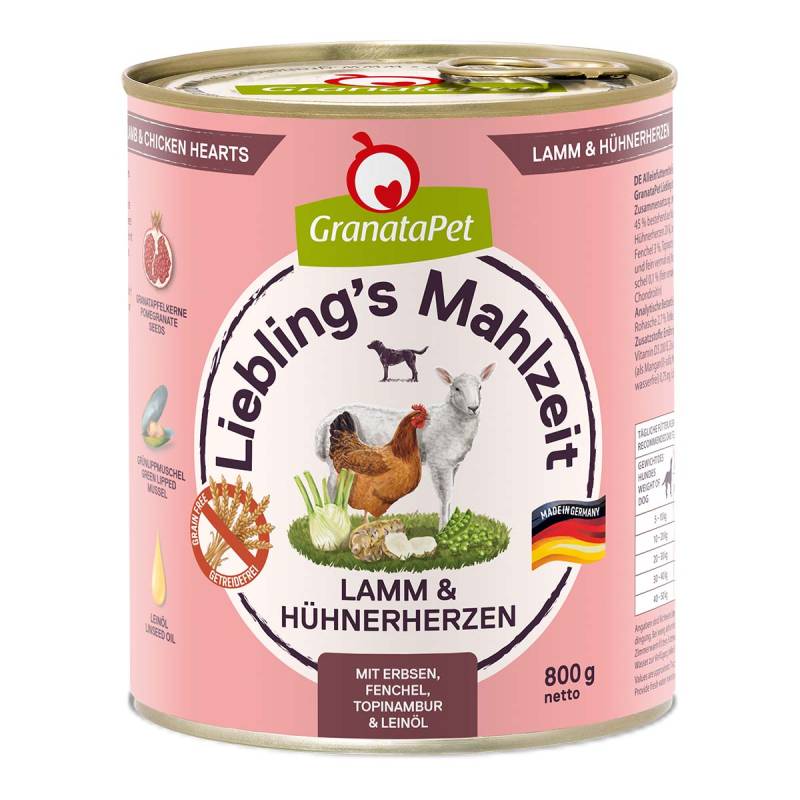 GranataPet Liebling’s Mahlzeit Lamm und Hühnerherzen 6x800g von Granatapet