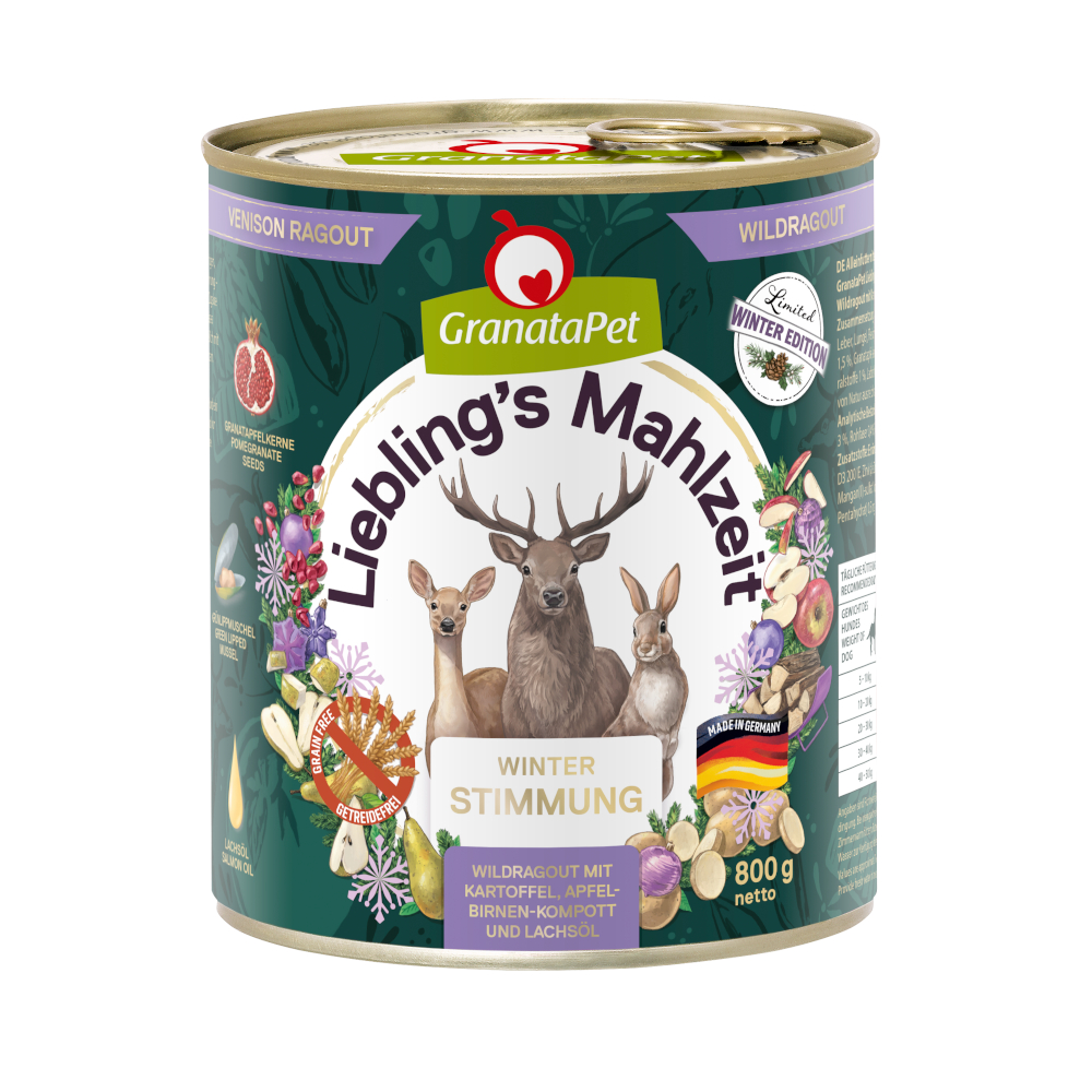 GranataPet Liebling´s Mahlzeit Wintertraum - Sparpaket: Wildragout (12 x 800 g) von Granatapet