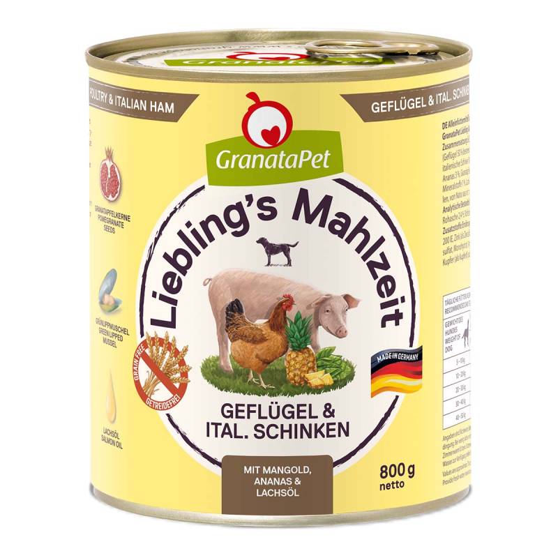 GranataPet Liebling's Mahlzeit Geflügel und italienischer Schinken 6x800g von Granatapet