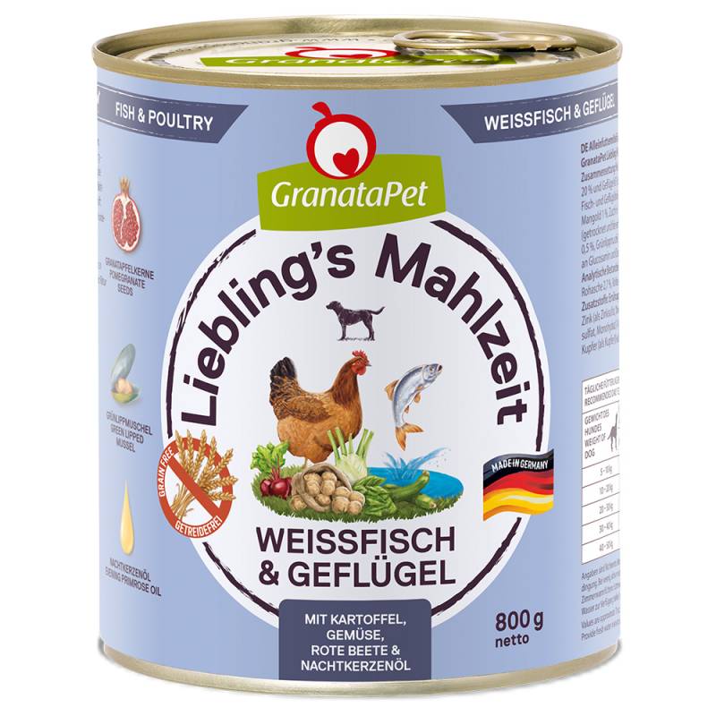 Sparpaket GranataPet Liebling's Mahlzeit 12 x 800 g - Weißfisch & Geflügel von Granatapet