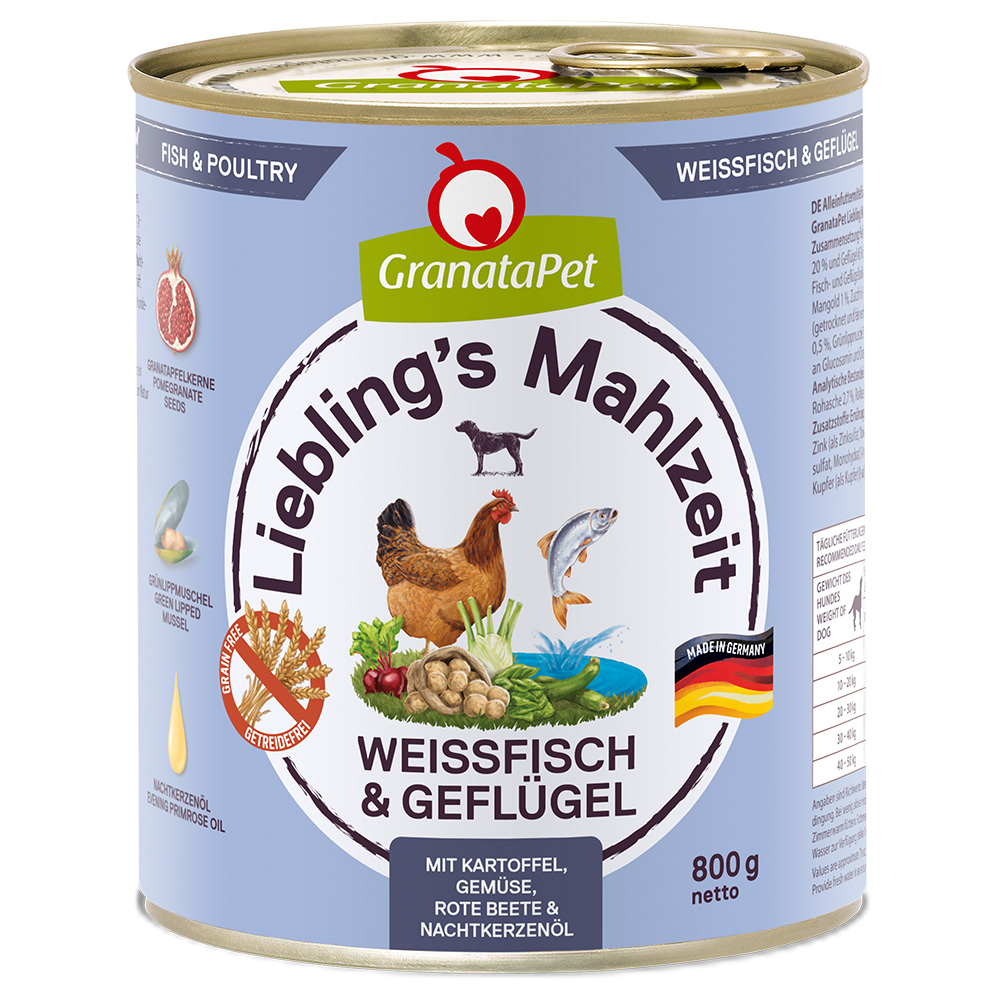 Sparpaket GranataPet Liebling's Mahlzeit 24 x 800 g - Weißfisch & Geflügel von Granatapet