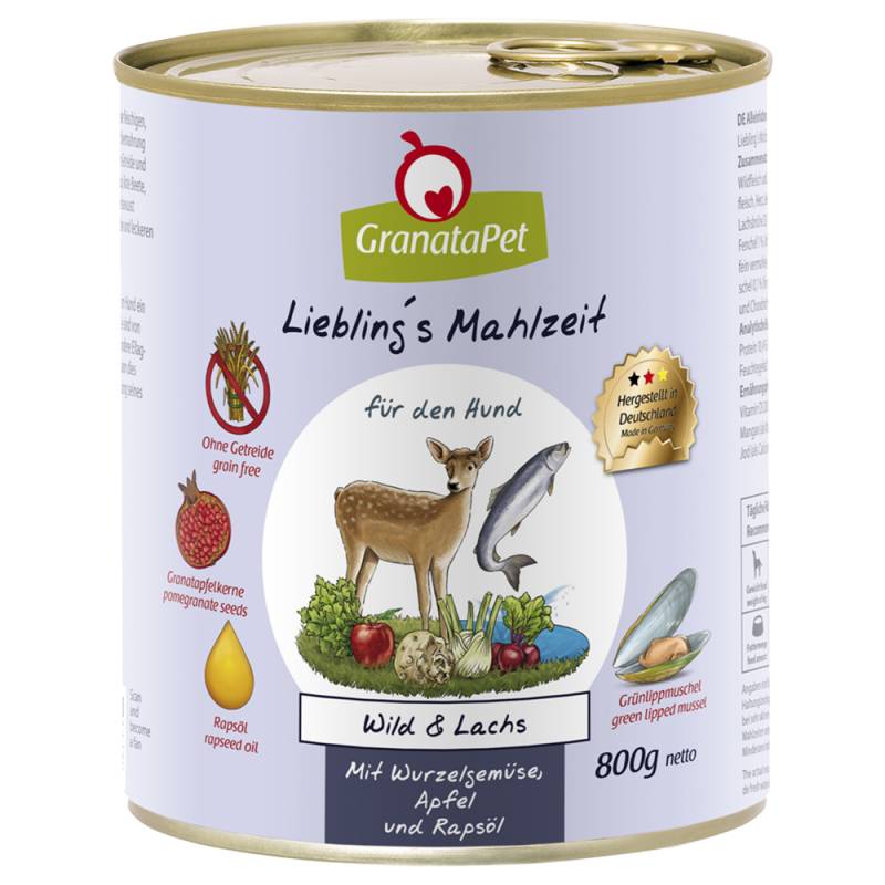 Sparpaket GranataPet Liebling's Mahlzeit 24 x 800 g - Wild & Lachs mit Wurzelgemüse, Fenchel, Apfel & Rapsöl von Granatapet
