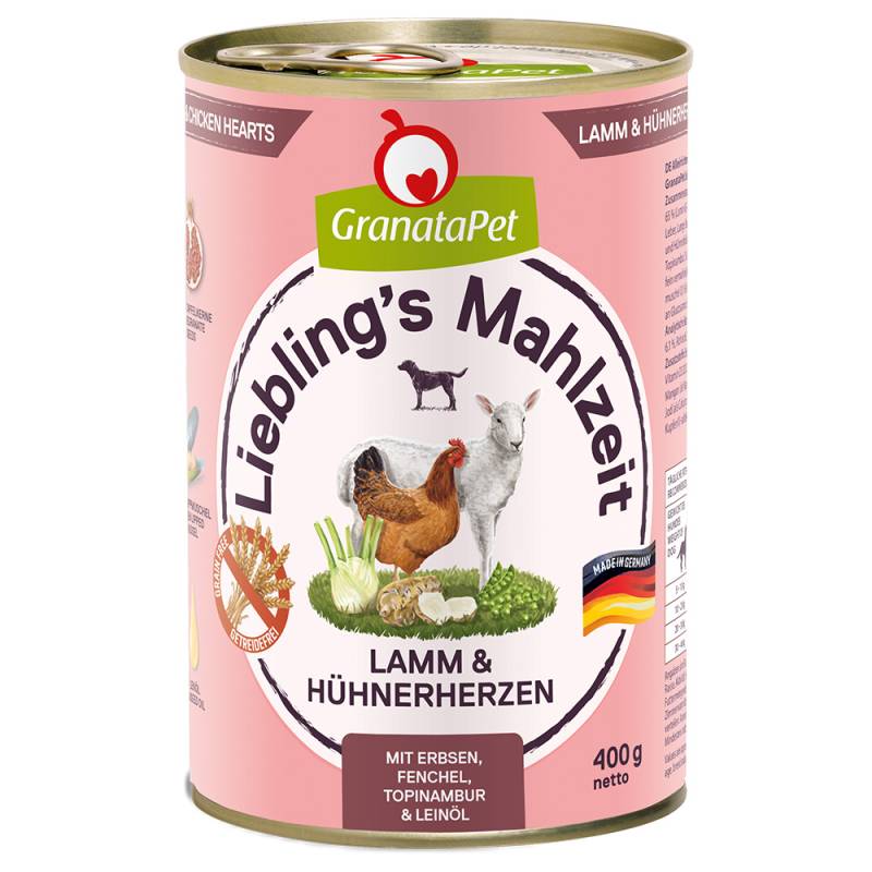 Sparpaket GranataPet Liebling's Mahlzeit 24 x 400 g - Lamm & Hühnerherzen von Granatapet