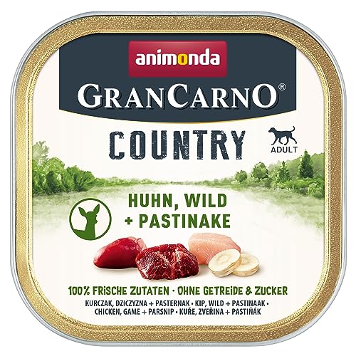 animonda GranCarno Hunde Nassfutter Country Huhn, Wild + Pastinake (22 x 150g), getreidefreies Hundenassfutter ohne Zucker, für ausgewachsene Hunde, mit frischen fleischigen Zutaten von Grancarno