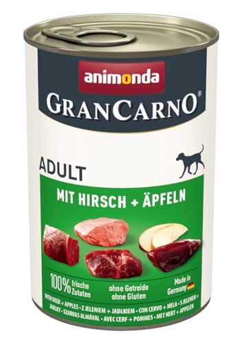 GranCarno Hunde Nassfutter mit Hirsch + Äpfeln (6 x 400 g), Hundefutter nass ohne Getreide und Zucker von animonda, für ausgewachsene Hunde, mit frischen fleischlichen Zutaten von Grancarno