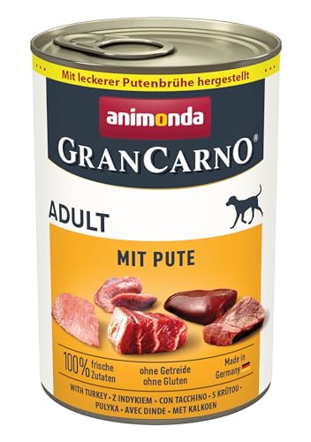 GranCarno Hunde Nassfutter mit Pute (6 x 400 g), Hundefutter nass ohne Getreide und Zucker von animonda, für ausgewachsene Hunde, mit frischen fleischlichen Zutaten von Grancarno