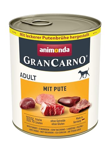 GranCarno Hunde Nassfutter mit Pute (6 x 800 g), Hundefutter nass ohne Getreide und Zucker von animonda, für ausgewachsene Hunde, mit frischen fleischlichen Zutaten von Grancarno