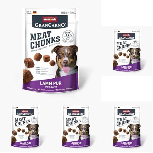 Grancarno Meat Chunks Lamm Pur (60 g), purer Fleisch Premium Hundesnack von animonda für kleine Erwachsene Hunde, getreidefreie Hundeleckerlis für ausgewachsene Hunde (Packung mit 5) von Grancarno