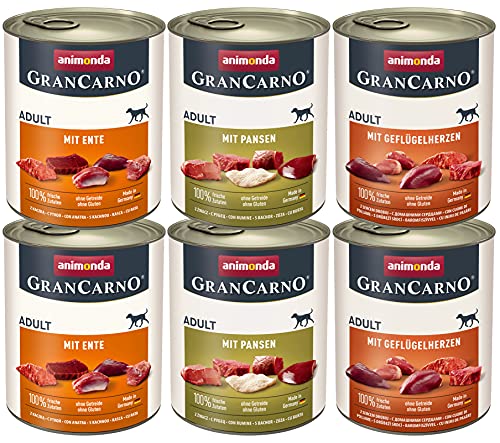 GranCarno Hunde Nassfutter Deftige Variation (6 x 800 g), Hundefutter nass ohne Getreide und Zucker von animonda, für ausgewachsene Hunde, mit frischen fleischlichen Zutaten von Grancarno