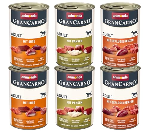 GranCarno Hunde Nassfutter Deftige Variation (6 x 400 g), Hundefutter nass ohne Getreide und Zucker von animonda, für ausgewachsene Hunde, mit frischen fleischlichen Zutaten von Grancarno