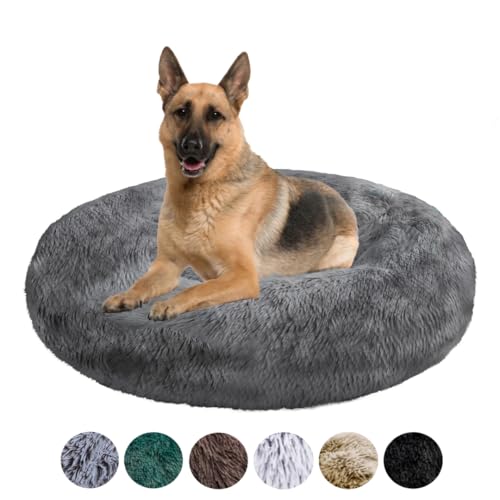 Grand Filippo Fluffy Hundebett mit waschbarem Bezug 100 cm - Handgefertigt Hundebett Flauschig - Hundekissen Flauschig - Katzenbett Maschinenwaschbar - Rund Katzenbett Grau von Grand Filippo