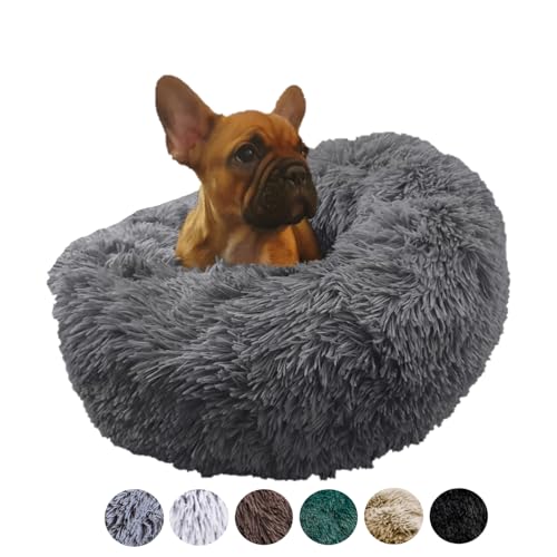 Fluffy Hundebett Donut 50 cm - Handgefertigt Hundebett Flauschig - Hundekissen Flauschig Katzenbett Waschbar - Hundebett Rund Katzenbett Flauschig Grau von Grand Filippo