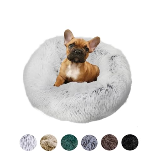 Grand Filippo Fluffy Hundebett Donut 50 cm - Handgefertigt Hundebett Flauschig - Hundekissen Flauschig Katzenbett Waschbar - Hundebett Rund Katzenbett Flauschig Silber grau von Grand Filippo