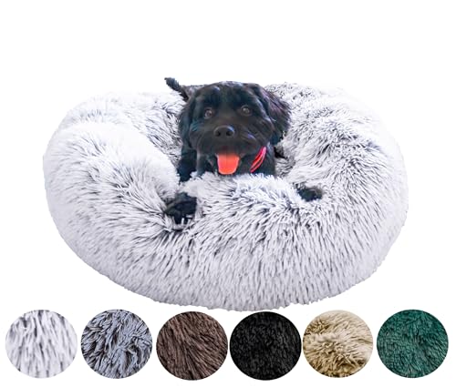 Grand Filippo Fluffy Hundebett Donut 65 cm - Handgefertigt Hundebett Flauschig - Hundekissen Flauschig Katzenbett Waschbar - Hundebett Rund Katzenbett Flauschig Silber grau von Grand Filippo