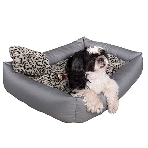 Hundekissen Fluffy Hundebett 65x55 Ozelot Grau - Handgefertigt Hundebett Flauschig - Flauschig Katzenbett Waschbar - Hundebetten und Katzenbett Flauschig von Grand Filippo