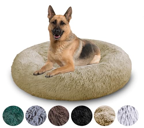 Grand Filippo Fluffy Hundebett Donut 100 cm - Handgefertigt Hundebett Flauschig - Hundekissen Flauschig Katzenbett Waschbar - Hundebett Rund Katzenbett Beige von Grand Filippo