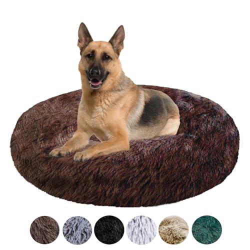 Grand Filippo Fluffy Hundebett mit waschbarem Bezug 100 cm - Handgefertigt Hundebett Flauschig - Hundekissen Flauschig - Katzenbett Maschinenwaschbar - Rund Katzenbett Braun von Grand Filippo