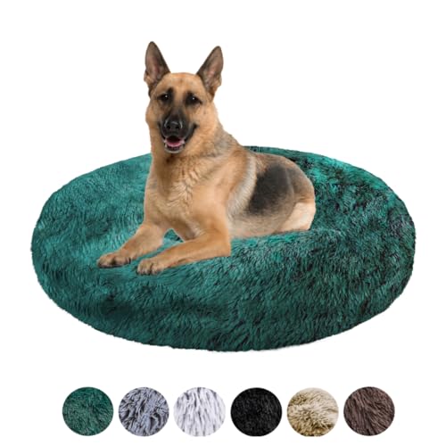 Grand Filippo Fluffy Hundebett mit waschbarem Bezug 100 cm - Handgefertigt Hundebett Flauschig - Hundekissen Flauschig - Katzenbett Maschinenwaschbar - Rund Katzenbett Grün von Grand Filippo