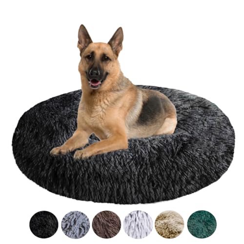 Grand Filippo Fluffy Hundebett mit waschbarem Bezug 100 cm - Handgefertigt Hundebett Flauschig - Hundekissen Flauschig - Katzenbett Maschinenwaschbar - Rund Katzenbett Schwarz von Grand Filippo