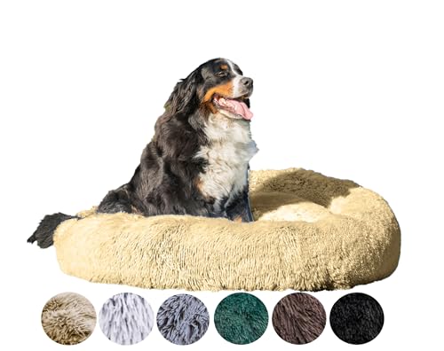 Grand Filippo Fluffy Hundebett mit waschbarem Bezug 120 cm - Handgefertigt Hundebett Flauschig - Hundekissen Flauschig - Katzenbett Maschinenwaschbar - Rund Katzenbett Beige von Grand Filippo