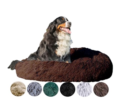 Grand Filippo Fluffy Hundebett mit waschbarem Bezug 120 cm - Handgefertigt Hundebett Flauschig - Hundekissen Flauschig - Katzenbett Maschinenwaschba - Rund Katzenbett Braun von Grand Filippo