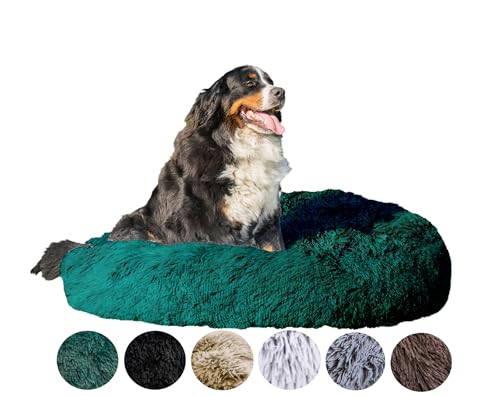 Grand Filippo Fluffy Hundebett mit waschbarem Bezug 120 cm - Handgefertigt Hundebett Flauschig - Hundekissen Flauschig - Katzenbett Maschinenwaschbar - Rund Katzenbett Grün von Grand Filippo