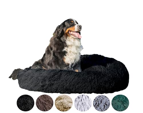 Grand Filippo Fluffy Hundebett mit waschbarem Bezug 120 cm - Handgefertigt Hundebett Flauschig - Hundekissen Flauschig - Katzenbett Maschinenwaschbar - Rund Katzenbett Schwarz von Grand Filippo