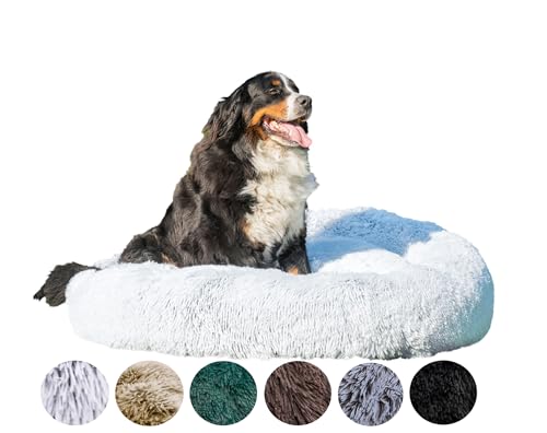 Grand Filippo Fluffy Hundebett mit waschbarem Bezug 120 cm - Handgefertigt Hundebett Flauschig - Hundekissen Flauschig - Katzenbett Maschinenwaschbar - Rund Katzenbett Silber Grau von Grand Filippo