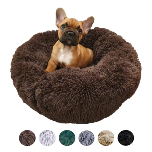 Grand Filippo Fluffy Maschinenwaschbar Hundebett 50 cm - Handgefertigt Hundebett Flauschig - Hundekissen Flauschig - Katzenbett Waschbar - Rund Katzenbett Braun von Grand Filippo