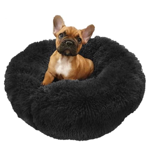 Grand Filippo Fluffy Maschinenwaschbar Hundebett 50 cm - Handgefertigt Hundebett Flauschig - Hundekissen Flauschig - Katzenbett Waschbar - Rund Katzenbett Schwarz von Grand Filippo