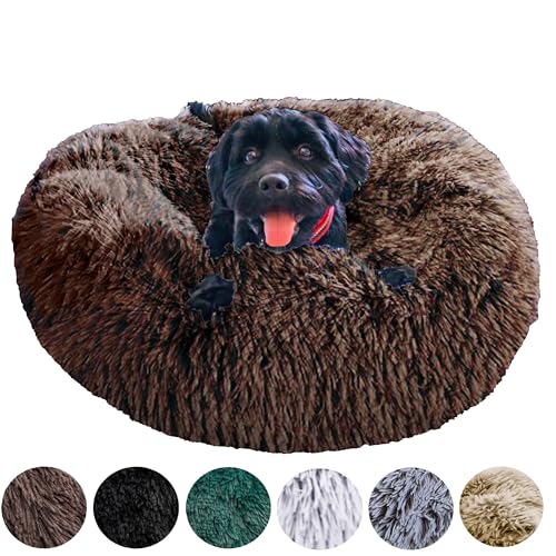 Grand Filippo Fluffy Hundebett mit waschbarem Bezug 65 cm - Handgefertigt Hundebett Flauschig - Hundekissen Flauschig - Katzenbett Maschinenwaschbar - Rund Katzenbett Braun von Grand Filippo