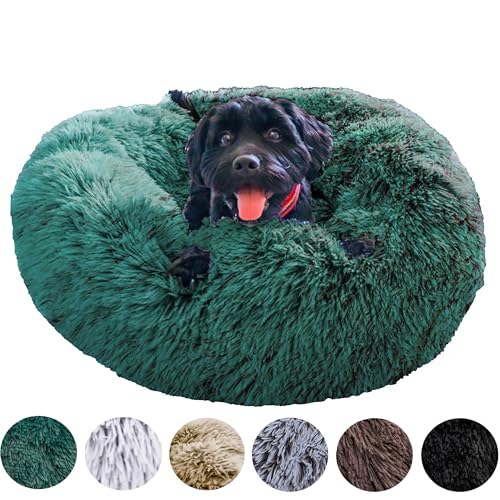 Grand Filippo Fluffy Hundebett mit waschbarem Bezug 65 cm - Handgefertigt Hundebett Flauschig - Hundekissen Flauschig - Katzenbett Maschinenwaschbar - Rund Katzenbett Grün von Grand Filippo