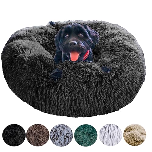 Grand Filippo Fluffy Hundebett mit waschbarem Bezug 65 cm - Handgefertigt Hundebett Flauschig - Hundekissen Flauschig - Katzenbett Maschinenwaschbar - Rund Katzenbett Schwarz von Grand Filippo