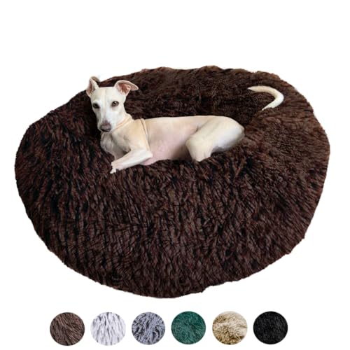 Grand Filippo Fluffy Hundebett Donut 80 cm - Handgefertigt Hundebett Flauschig - Hundekissen Flauschig Katzenbett Waschbar - Hundebett Rund Katzenbett Braun von Grand Filippo