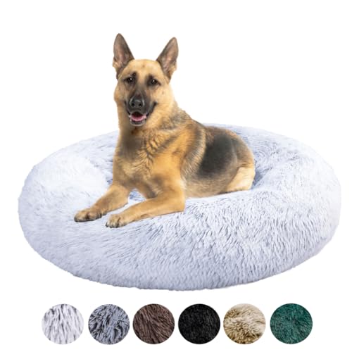 Grand Filippo Fluffy Hundebett mit waschbarem Bezug 100 cm - Handgefertigt Hundebett Flauschig - Hundekissen Flauschig - Katzenbett Maschinenwaschbar - Rund Katzenbett Silber Grau von Grand Filippo