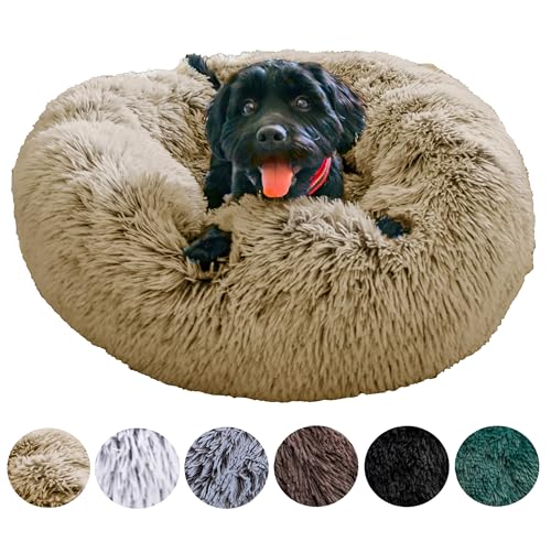 Grand Filippo Fluffy Hundebett mit waschbarem Bezug 65 cm - Handgefertigt Hundebett Flauschig - Hundekissen Flauschig - Katzenbett Maschinenwaschbar - Rund Katzenbett Beige von Grand Filippo