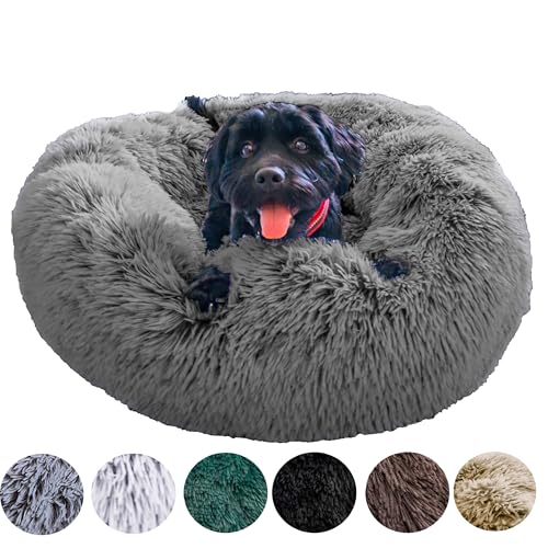 Grand Filippo Fluffy Hundebett mit waschbarem Bezug 65 cm - Handgefertigt Hundebett Flauschig - Hundekissen Flauschig - Katzenbett Maschinenwaschbar - Rund Katzenbett Grau von Grand Filippo