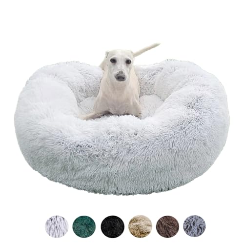 Grand Filippo Fluffy Hundebett mit waschbarem Bezug 80 cm - Handgefertigt Hundebett Flauschig - Hundekissen Flauschig - Katzenbett Maschinenwaschbar - Rund Katzenbett Silber Grau von Grand Filippo