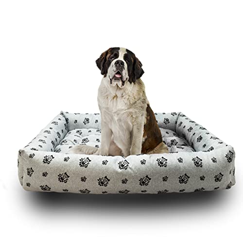 Grand Filippo Hundebett Wasserdicht - Hundebetten für Kleine und Große Hunde - Hunde Bett rutschfeste Unterseite - Hundekorb - Hundekörbchen 120x90x20 Graues Leinen Liebe Meinen Hund von Grand Filippo