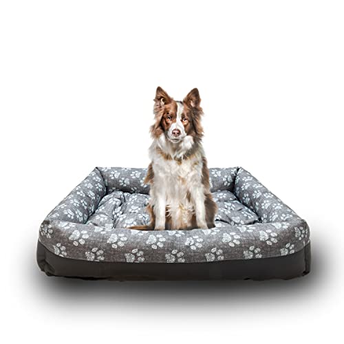 Grand Filippo Hundebett Wasserdicht - Hundebetten für Kleine und Große Hunde - Hunde Bett rutschfeste Unterseite - Hundekorb - Hundekörbchen 75x65x20 Blaue Pfote von Grand Filippo