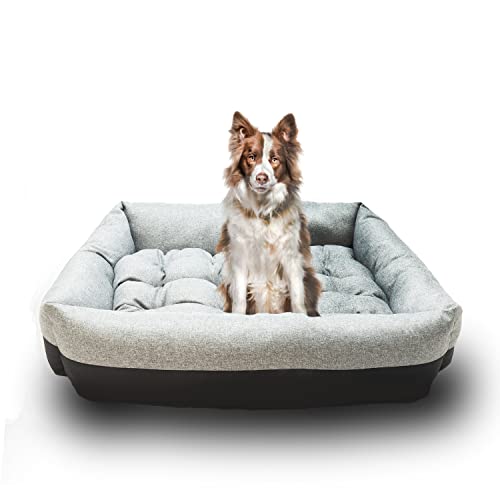 Grand Filippo Hundebett Wasserdicht - Hundebetten für Kleine und Große Hunde - Hunde Bett rutschfeste Unterseite - Hundekorb - Hundekörbchen 75x65x20 Graues Leinen von Grand Filippo