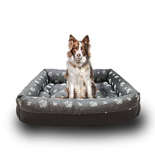 Grand Filippo Hundebett Wasserdicht - Hundebetten für Kleine und Große Hunde - Hunde Bett rutschfeste Unterseite - Hundekorb - Hundekörbchen 75x65x20 Schwarzes Leinen Liebe Meinen Hund von Grand Filippo