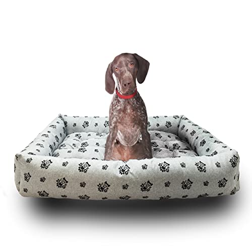 Grand Filippo Hundebett Wasserdicht - Hundebetten für Kleine und Große Hunde - Hunde Bett rutschfeste Unterseite - Hundekorb - Hundekörbchen 95x75x20 Graues Leinen Liebe Meinen Hund von Grand Filippo